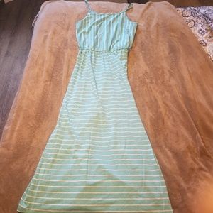 Mint and white striped maxi dress